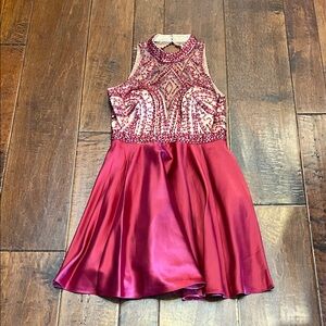 Dave & Johnny Red and Pink Embellished Dress